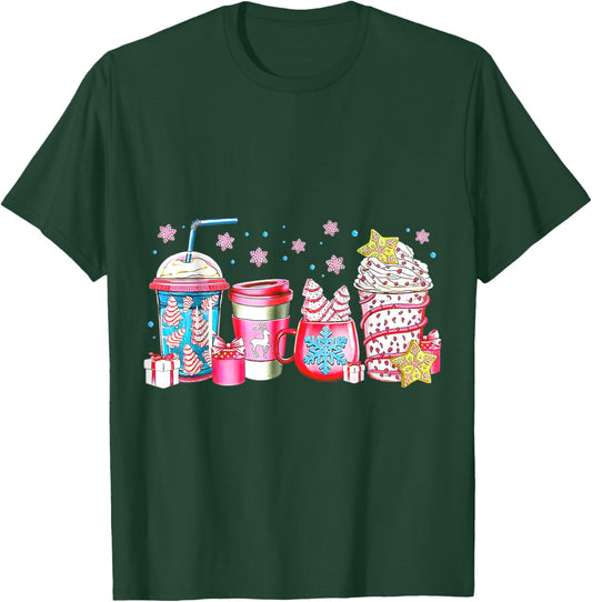 Cute Pink Coffee Cups Latte Christmas Design Women Girls T-Shirt - T-Shirt | Forest