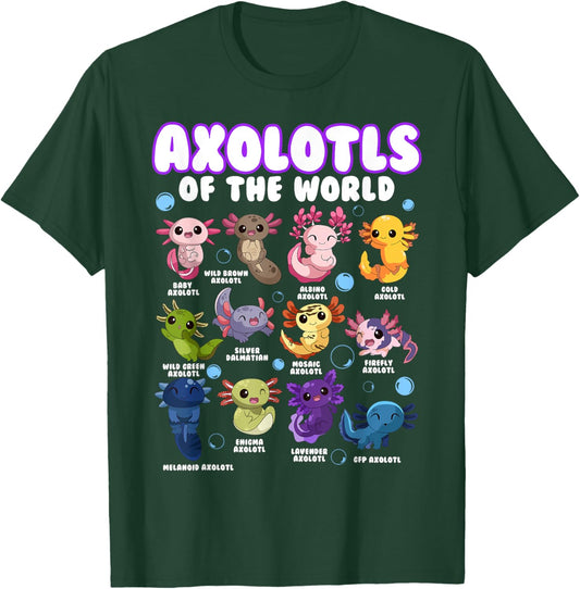 Axolotl Shirt Cute Axolotls Animals of the World Herpetology T-Shirt - T-Shirt | Forest