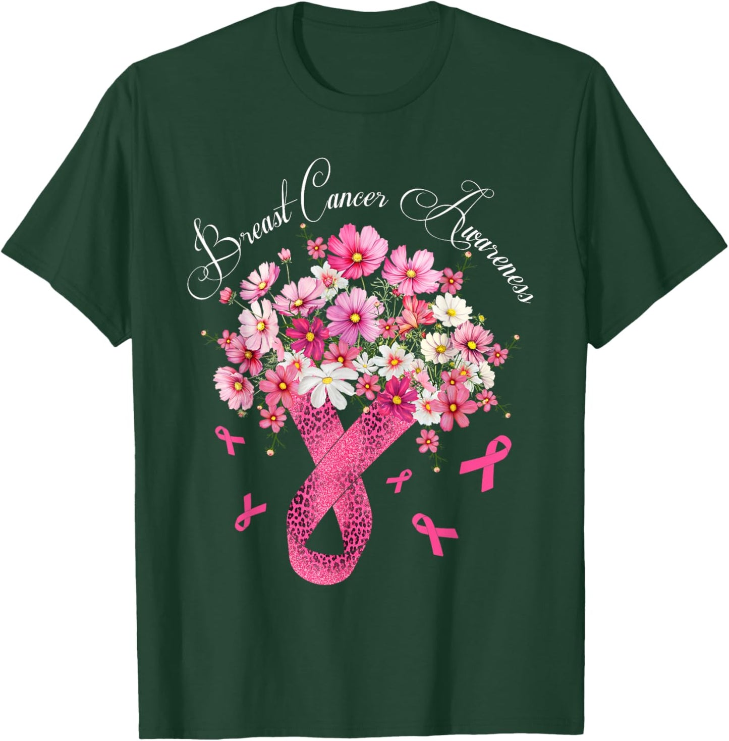 Breast Cancer Awareness Fighter Survivor Floral Pink Ribbon T-Shirt - T-Shirt | Forest