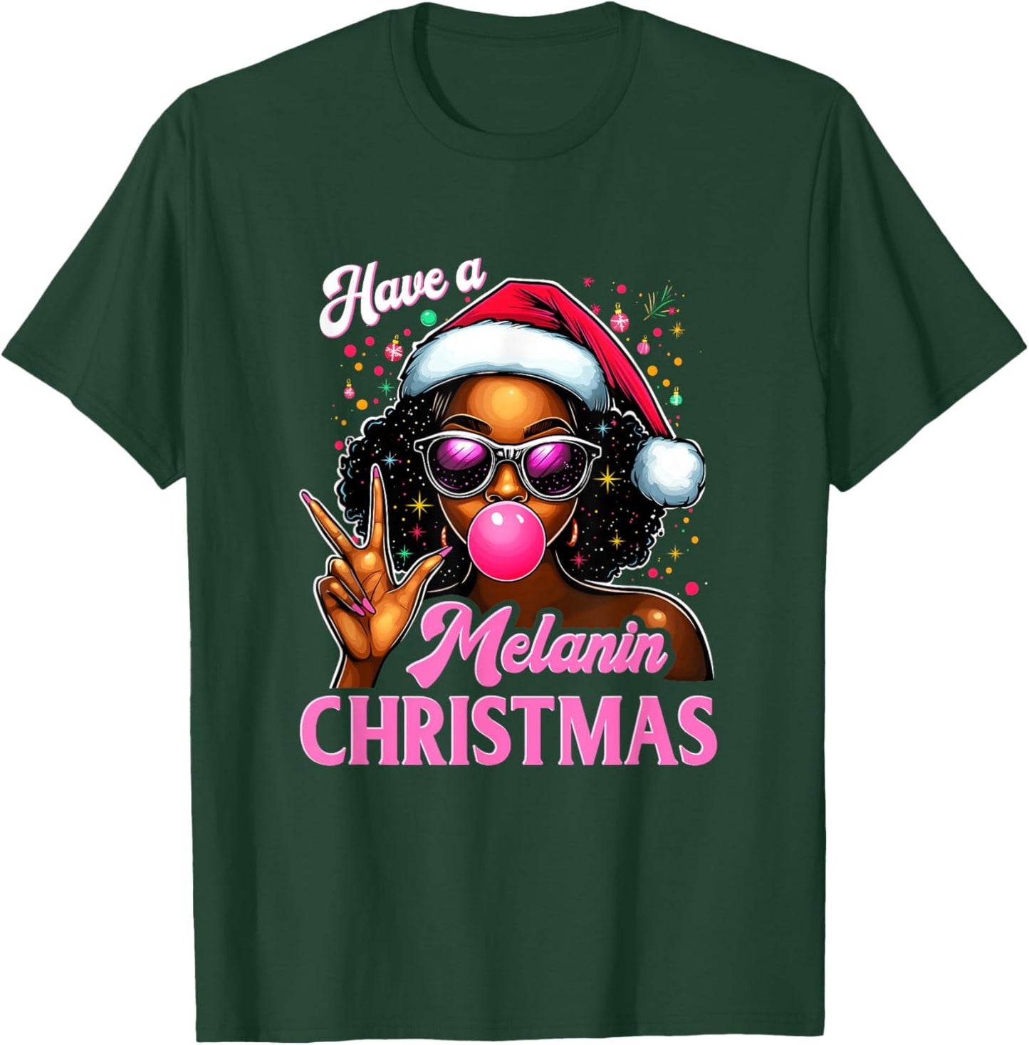 Have A Melanin Christmas Black African American Afro Santa T-Shirt - T-Shirt | Forest
