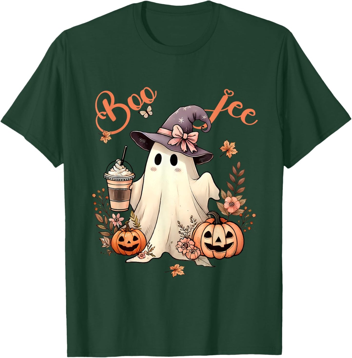Boo Jee Ghost Drinking Coffee Coquette Bow Halloween Women T-Shirt - T-Shirt | Forest