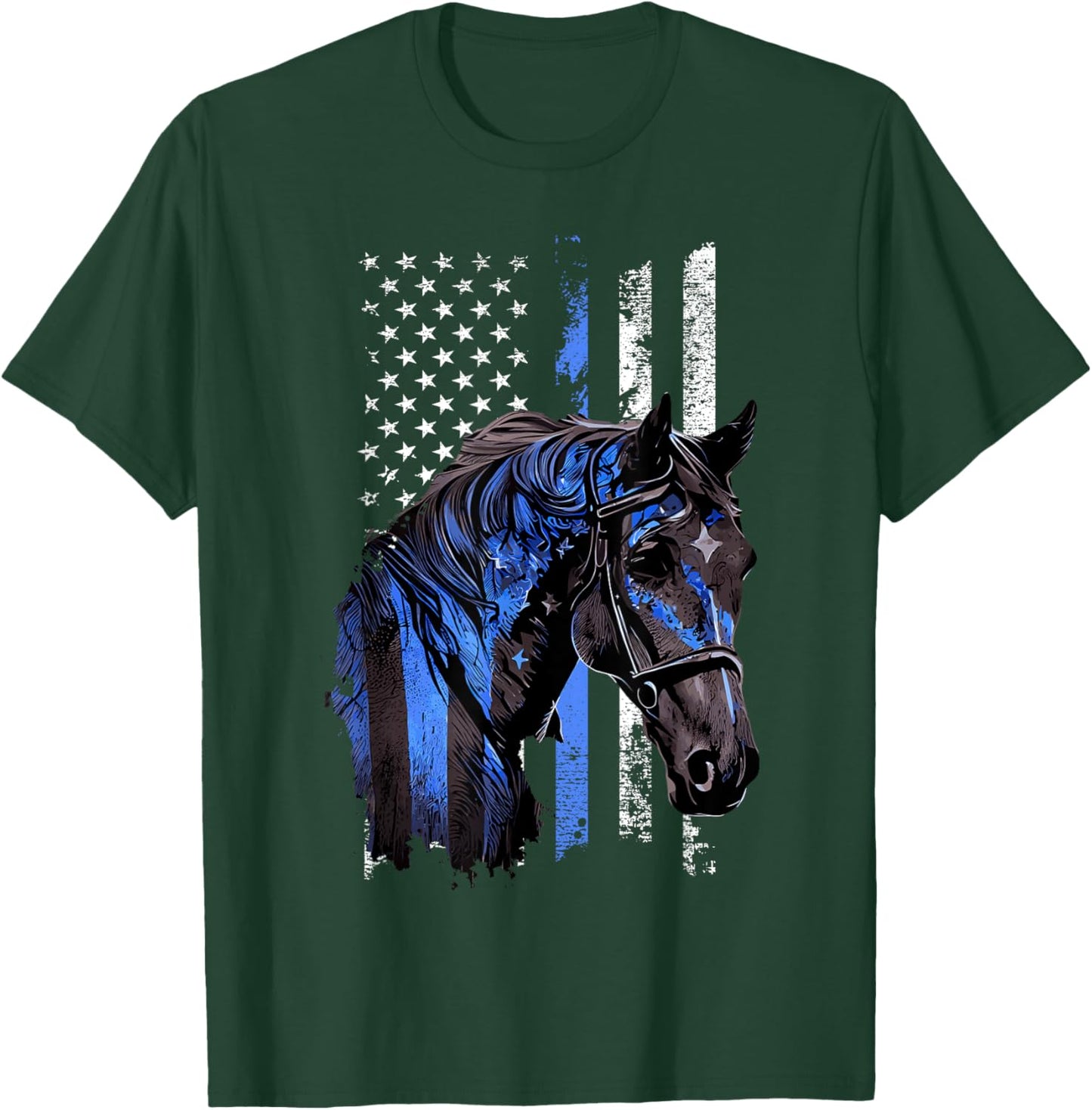Thin Blue Line Mounted Patrol Patriotic Police Horse T-Shirt - T-Shirt | Forest