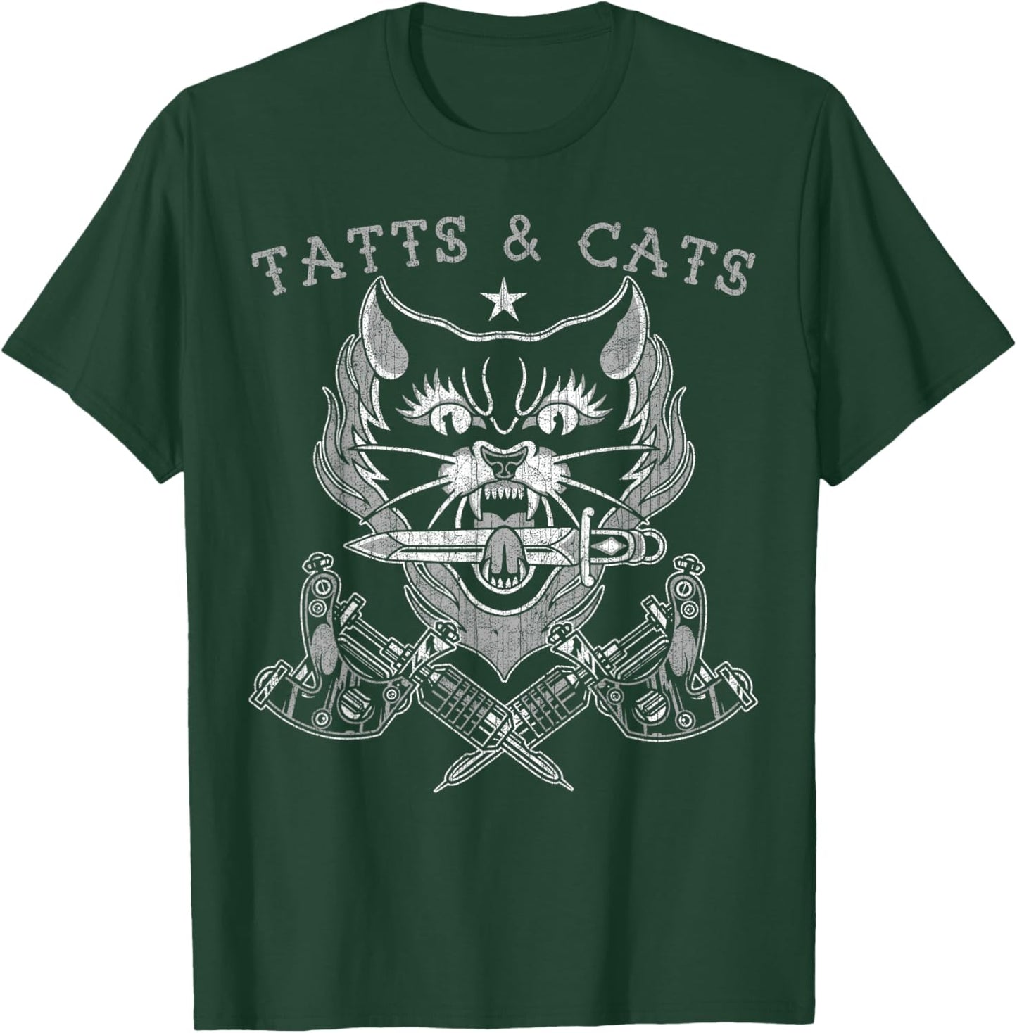 Tatts and Cats, Old School, Cat Lovers, Tattoo Machine T-Shirt - T-Shirt | Forest