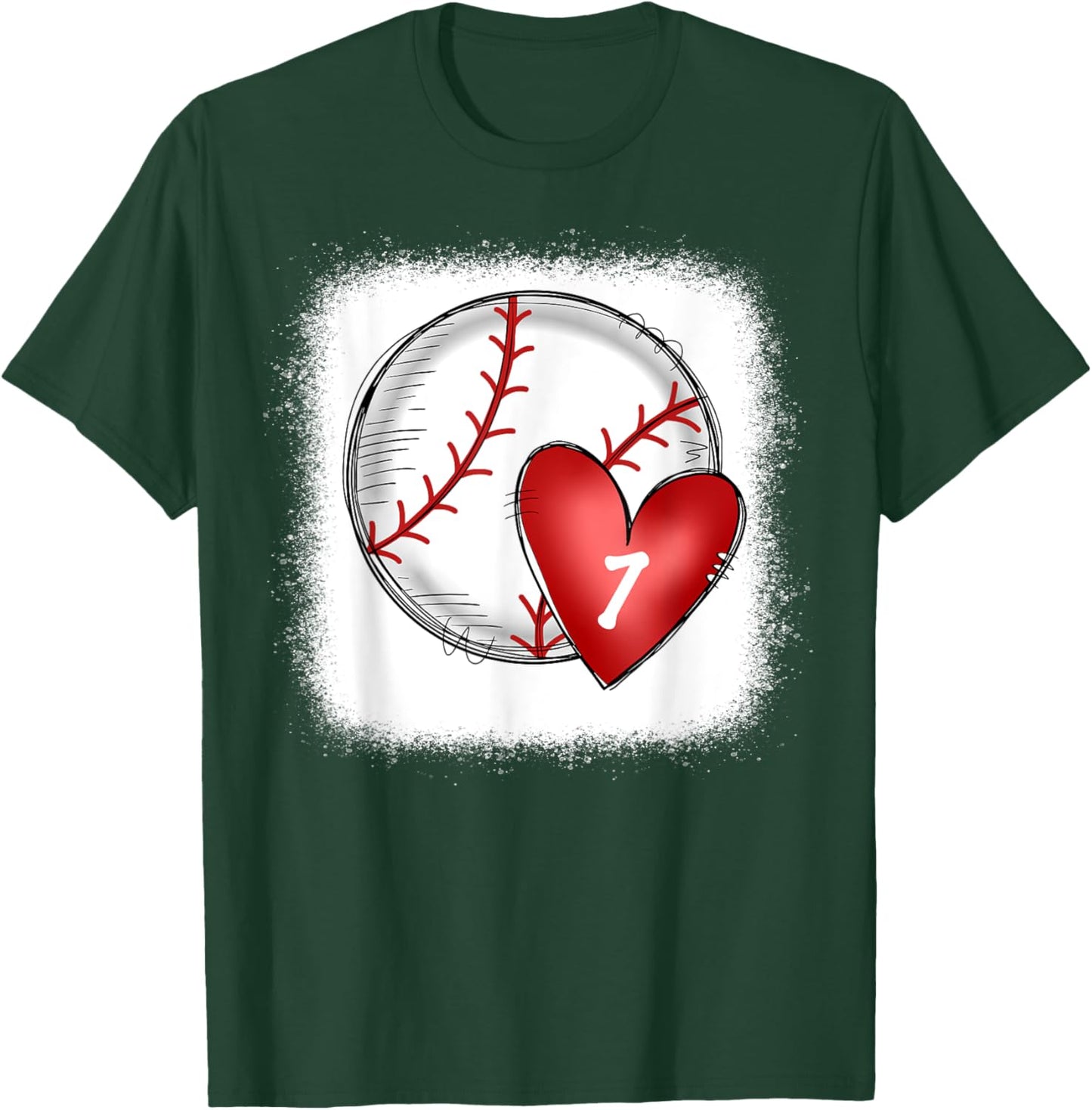 Bleached Custom Baseball Mom Number 7 Heart for Mom T-Shirt - T-Shirt | Forest
