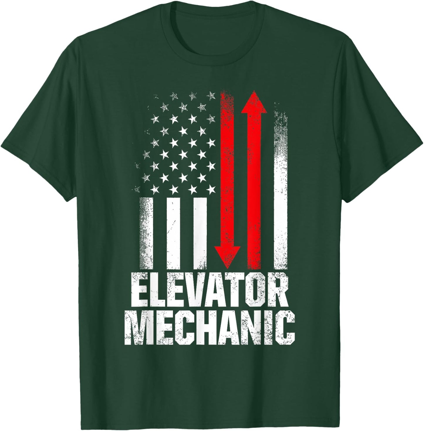 Elevator Mechanic Maintenance USA Flag Technician T-Shirt - T-Shirt | Forest