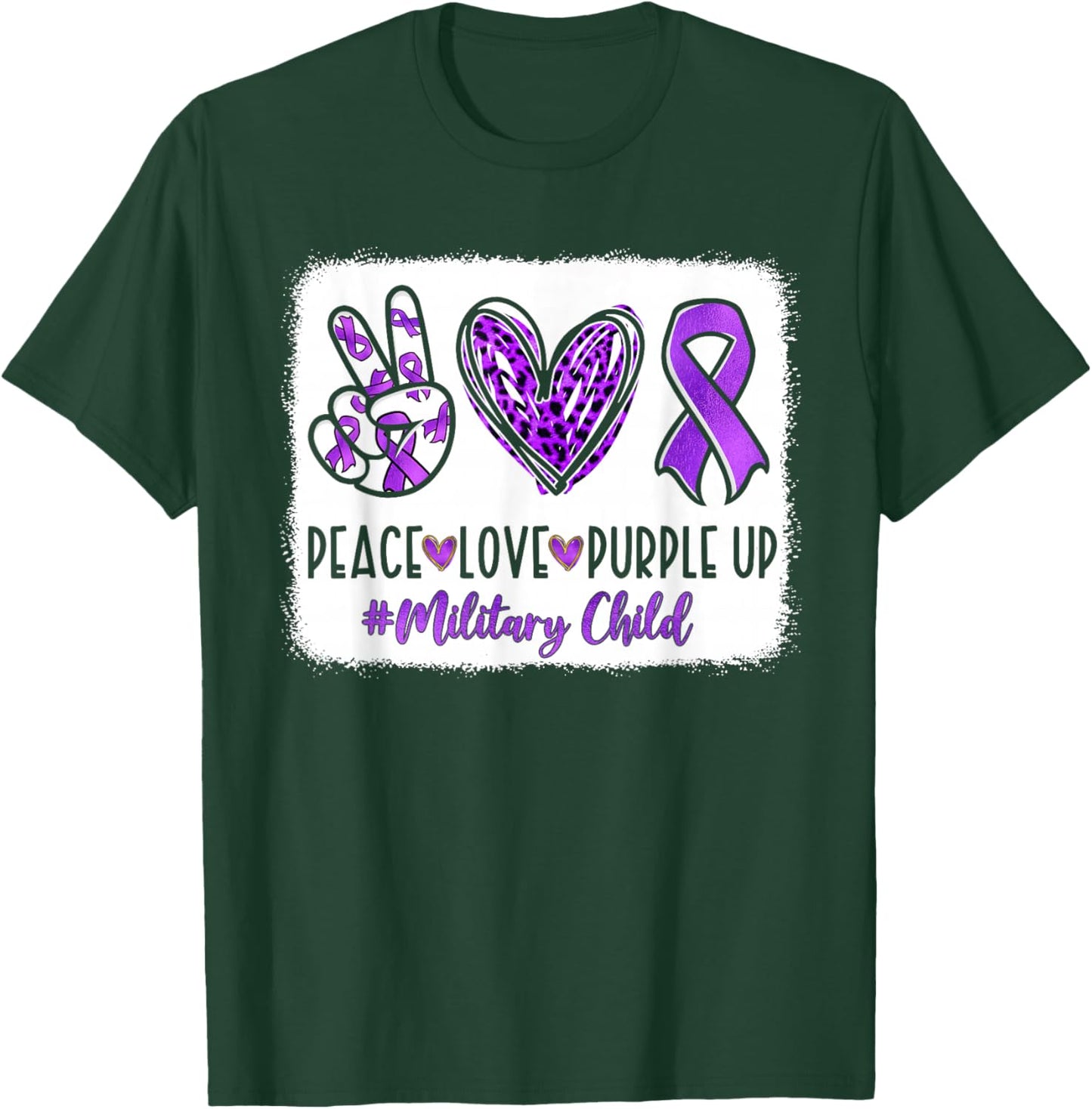 Peace Love Purple Up for Military Kids Military Child Month T-Shirt - T-Shirt | Forest