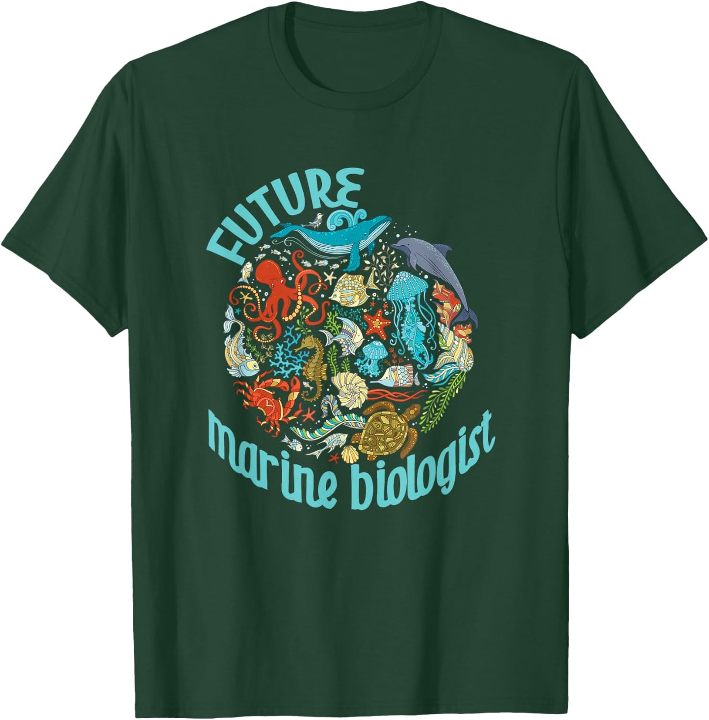 Future Marine Biologist Ocean Life Drawing Whale Octopus T-Shirt - T-Shirt | Forest