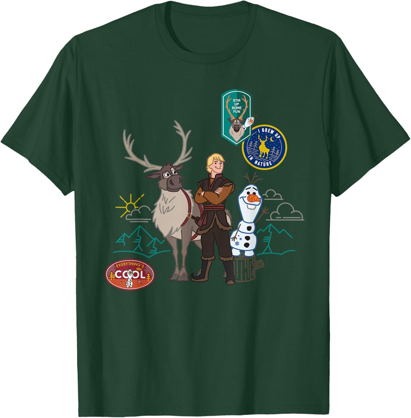 Disney Frozen 2 Olaf, Sven, and Kristoff Patches T-Shirt - T-Shirt | Forest