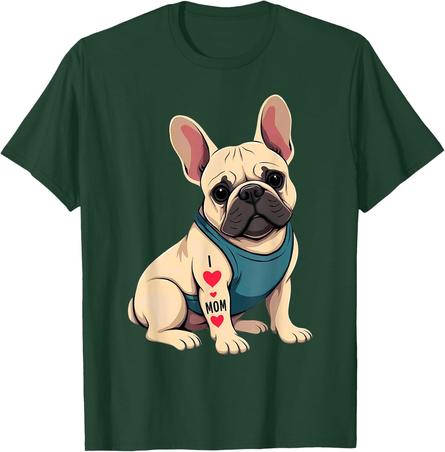 French Bulldog Tattoo I Love Mom Men Women T-Shirt - T-Shirt | Forest