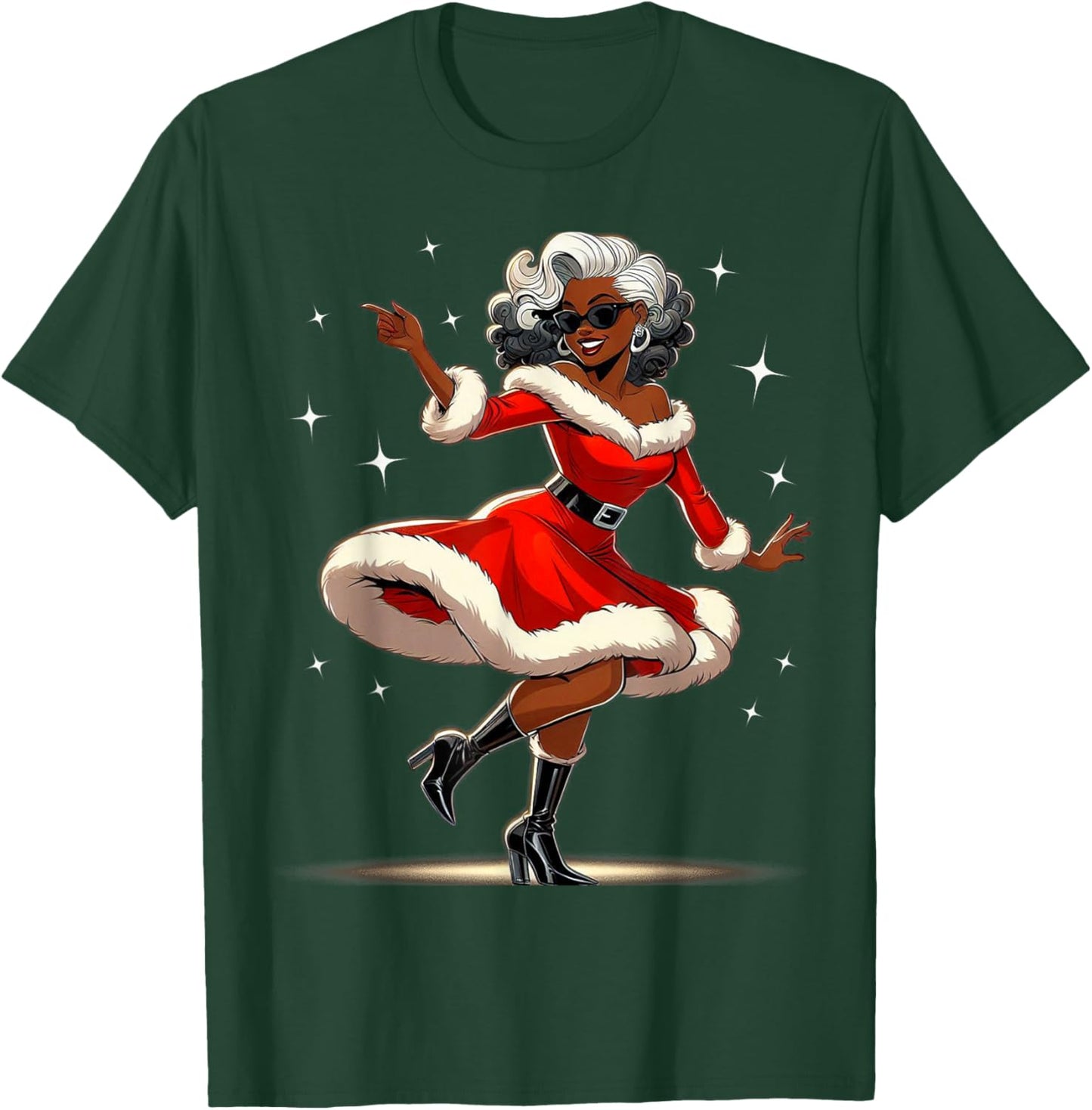 African Santa Wife Dancing African American Christmas T-Shirt - T-Shirt | Forest