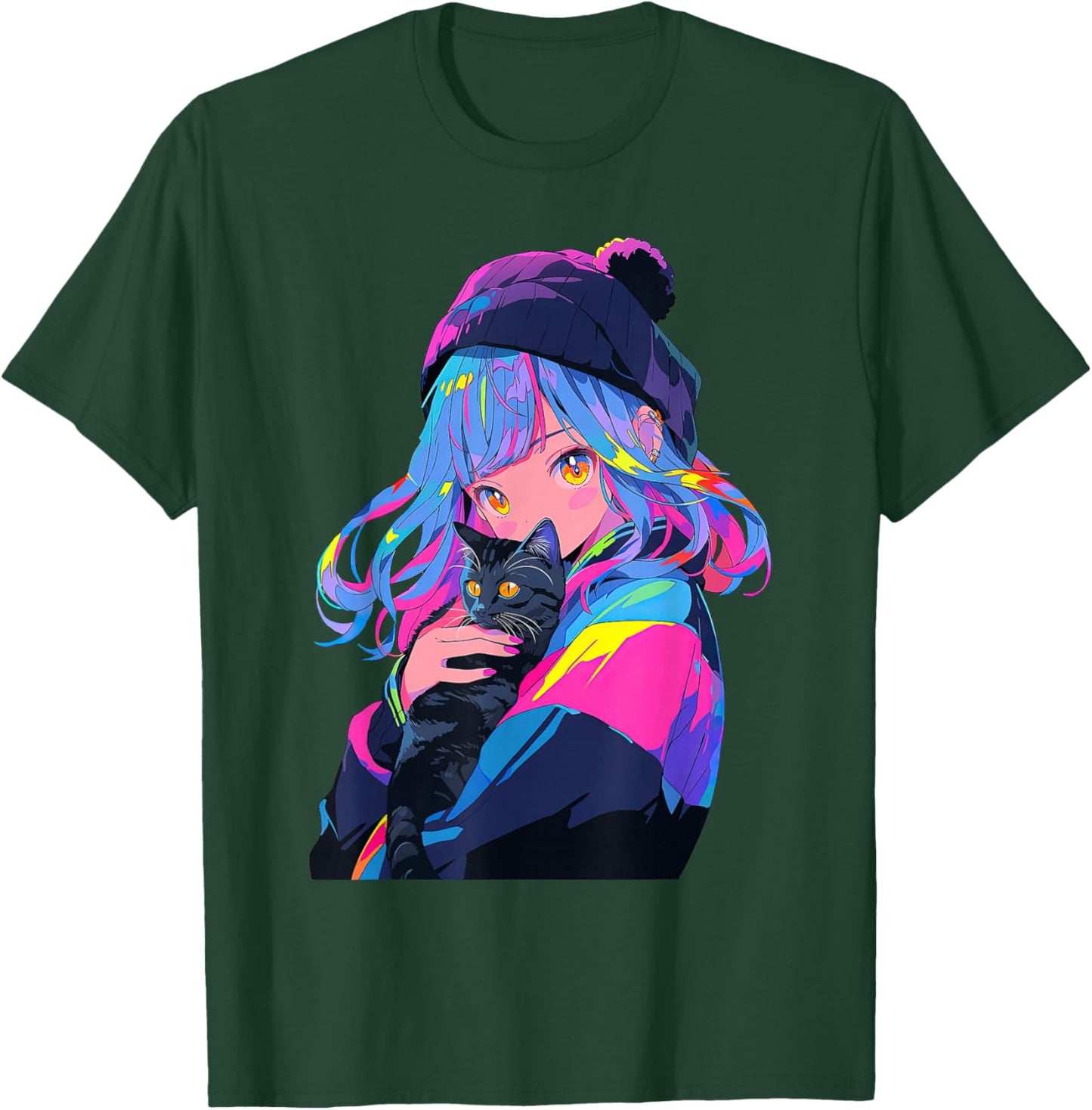 Anime and Cats Manga Girl with a Cat Anime Lover T-Shirt - T-Shirt | Forest