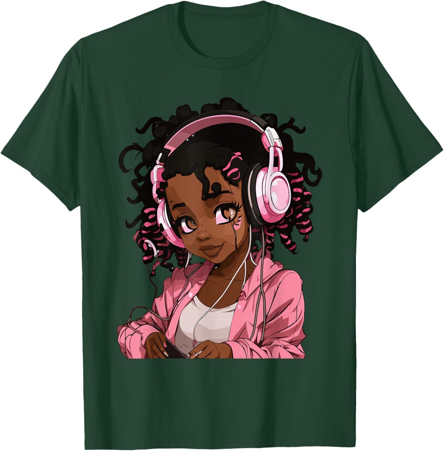 Anime and Music Black Girl Anime Merch Afro African American T-Shirt - T-Shirt | Forest