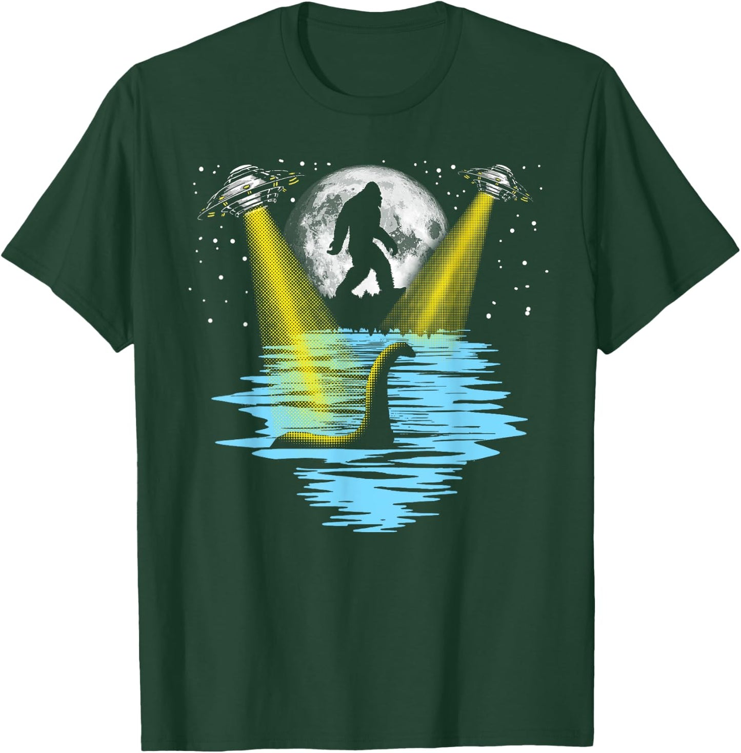 Flying Saucer UFO, Bigfoot & Loch Ness Monster Funny T-Shirt - T-Shirt | Forest