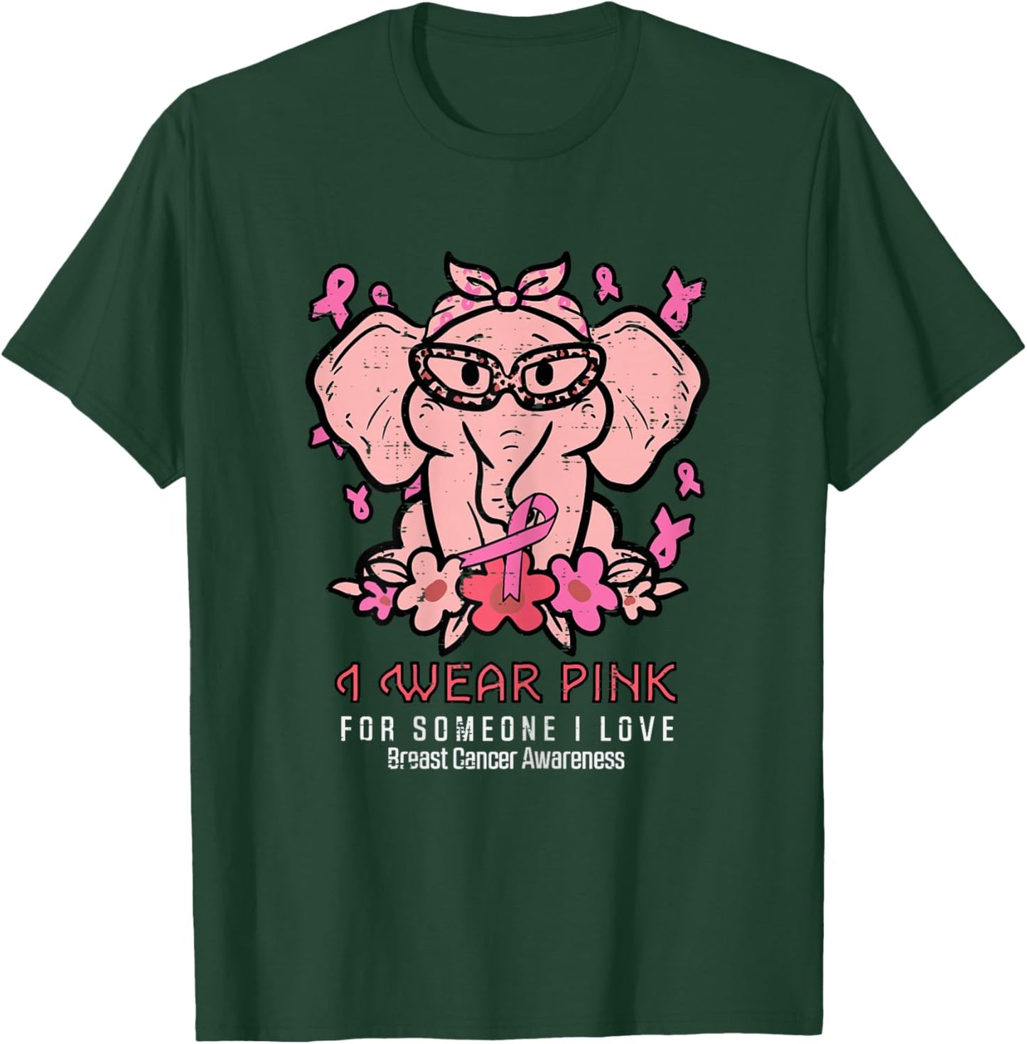 Breast Cancer Pink For Someone I Love Awareness Elephant T-Shirt - T-Shirt | Forest