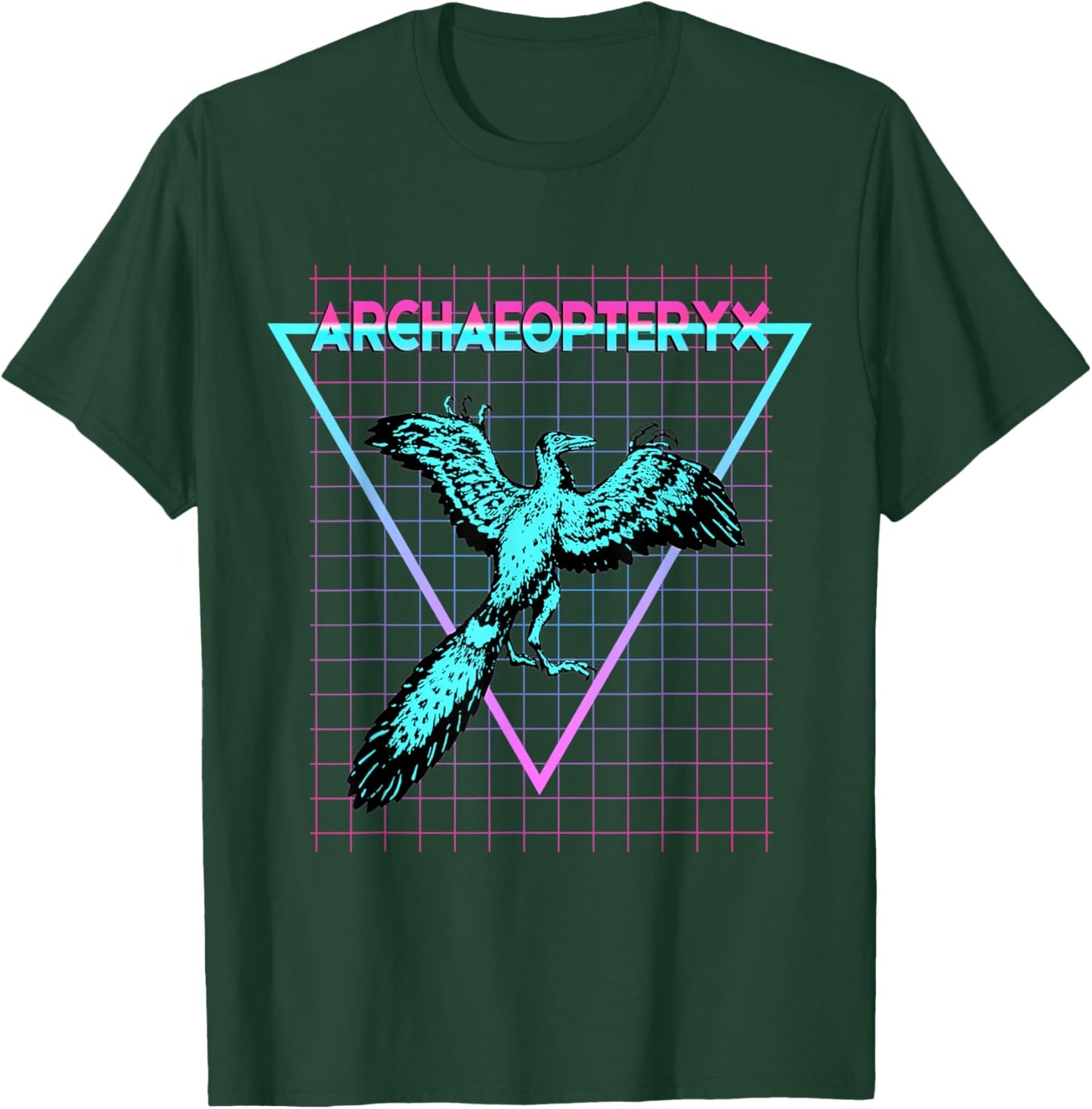 Retro Synthwave Archaeopteryx Dinosaur Gifts Archaeopteryx - Black, -Adults, Synthwave Dinosaur Graphic , Classic Fit, Short Sleeve, Round Neck, XS/Small T-Shirt - T-Shirt | Forest
