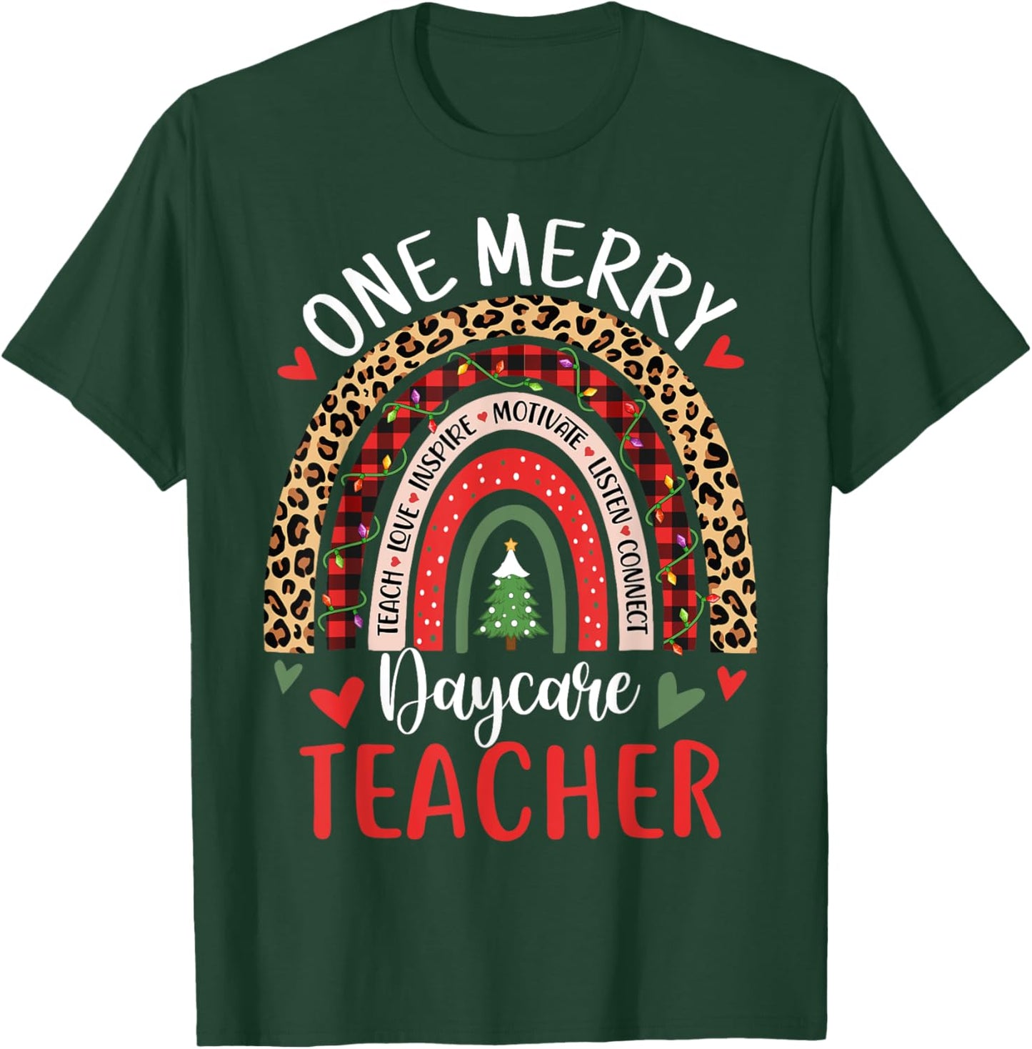 One Merry Daycare Teacher Funny Rainbow Christmas Teacher Men Women T-Shirt - T-Shirt | Forest