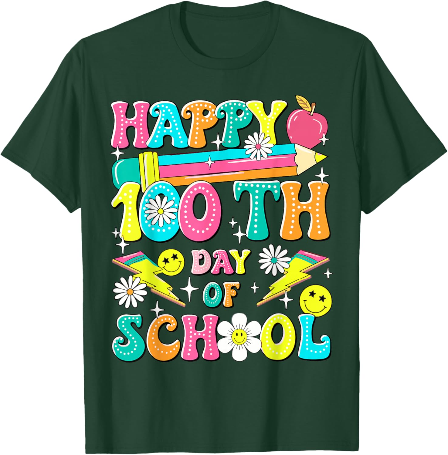 Retro Groovy 100th Day of School Teachers Kid Happy 100 Days T-Shirt - T-Shirt | Forest