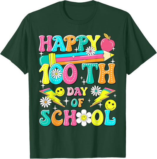 Retro Groovy 100th Day of School Teachers Kid Happy 100 Days T-Shirt - T-Shirt | Forest