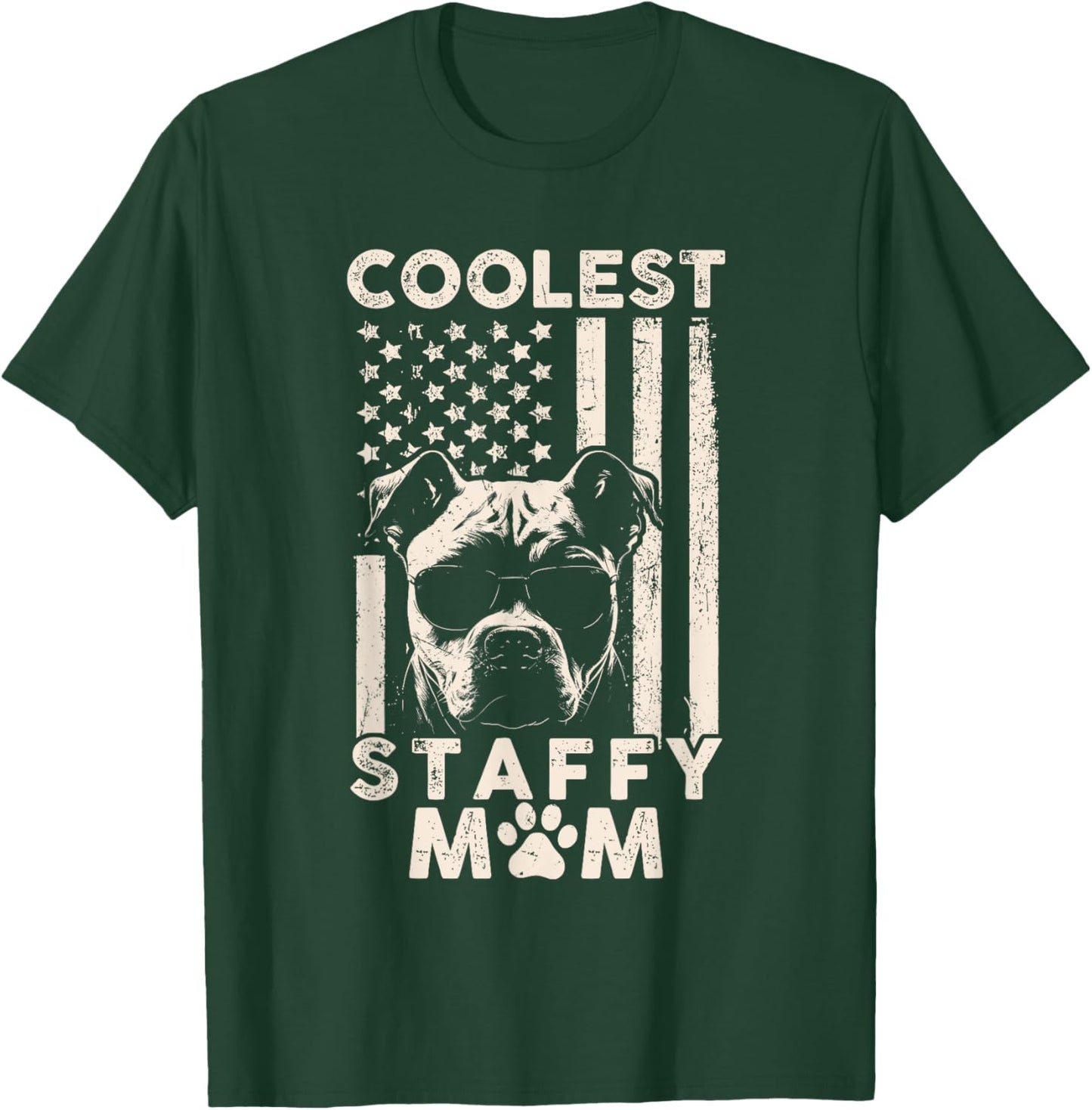 Vintage Coolest Staffy Mom USA American Flag Funny Dog Mom Kids Men T-Shirt - T-Shirt | Forest