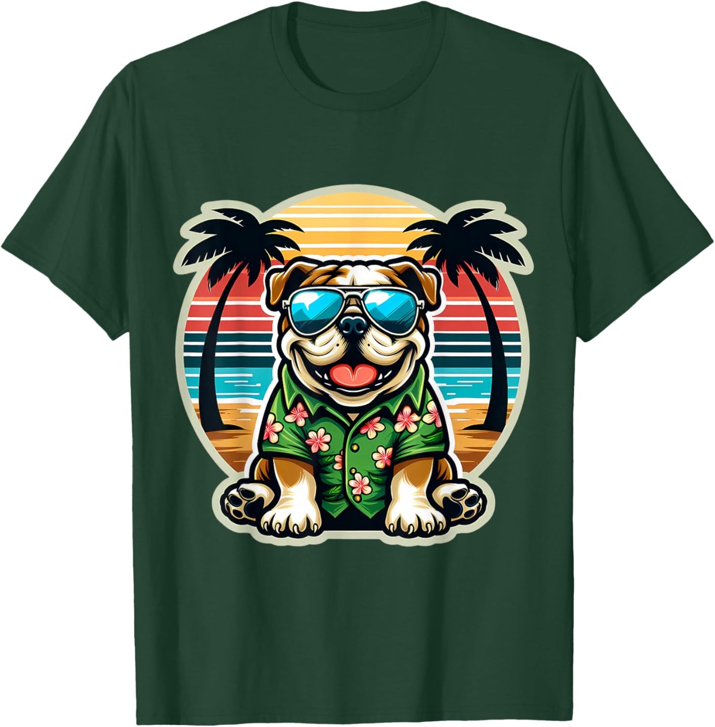 Bulldog Dog Owner Summer Vibes Vacation Tropical Holiday Sun T-Shirt - T-Shirt | Forest