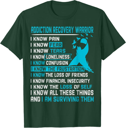 Addiction Recovery Warrior Shirt Men T-Shirt - T-Shirt | Forest