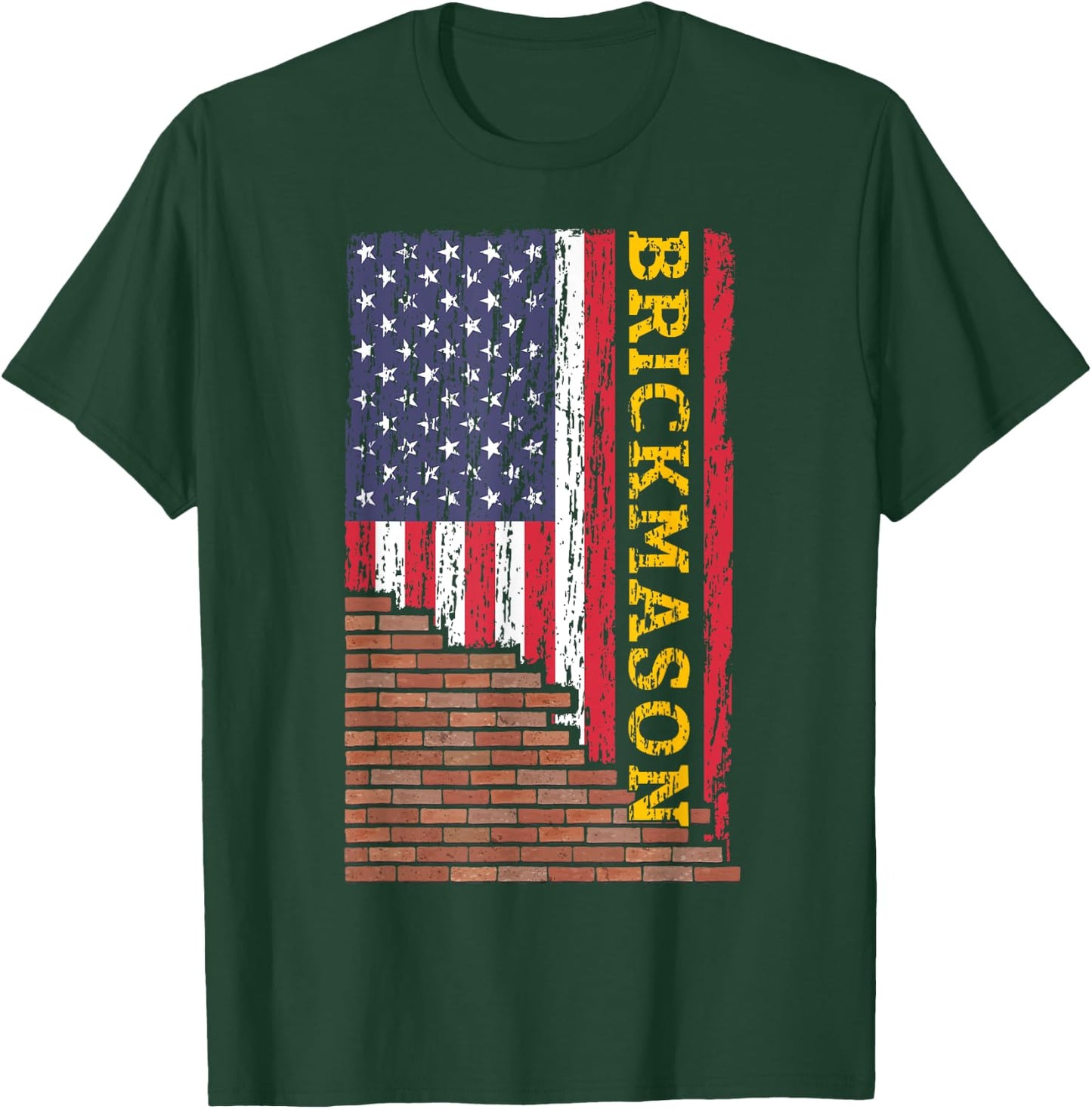 Brick Mason Bricklayer Masonry Construction US Flag Vintage T-Shirt - T-Shirt | Forest