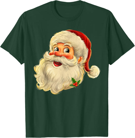 Vintage Christmas Santa Claus Face Men Women Kids Family T-Shirt - T-Shirt | Forest