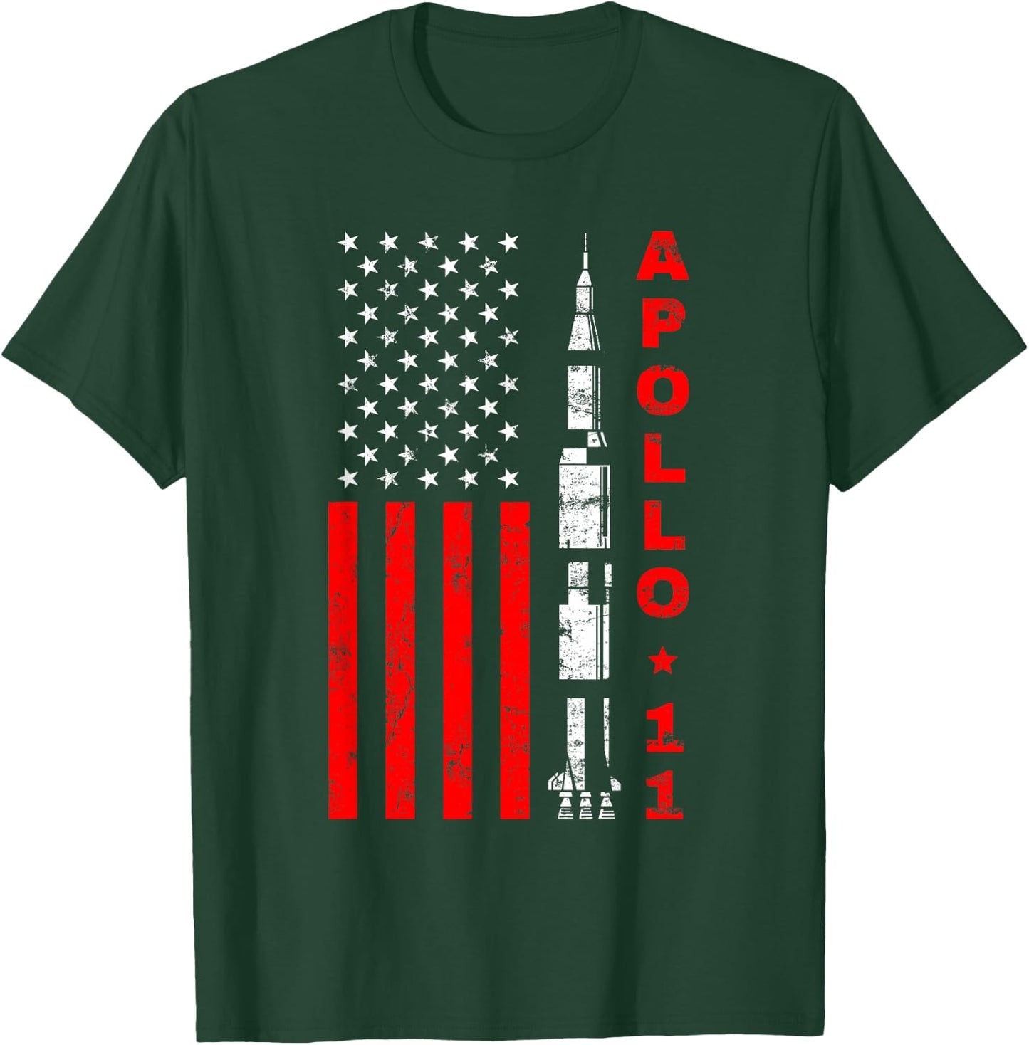 Apollo 11 Saturn V Rocket USA Flag T-Shirt - T-Shirt | Forest