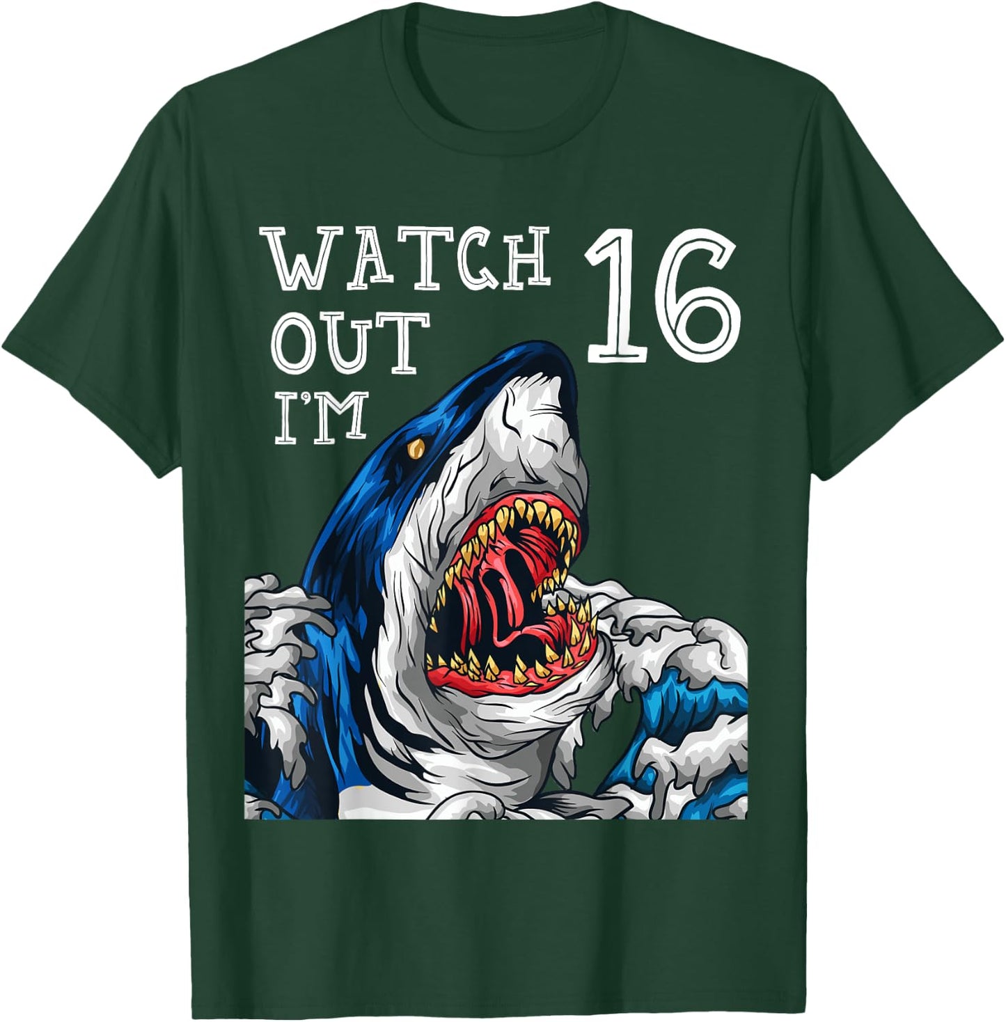 Shark 16th Birthday Boys Gift Pool Party Ocean Fan 16 T-Shirt - T-Shirt | Forest