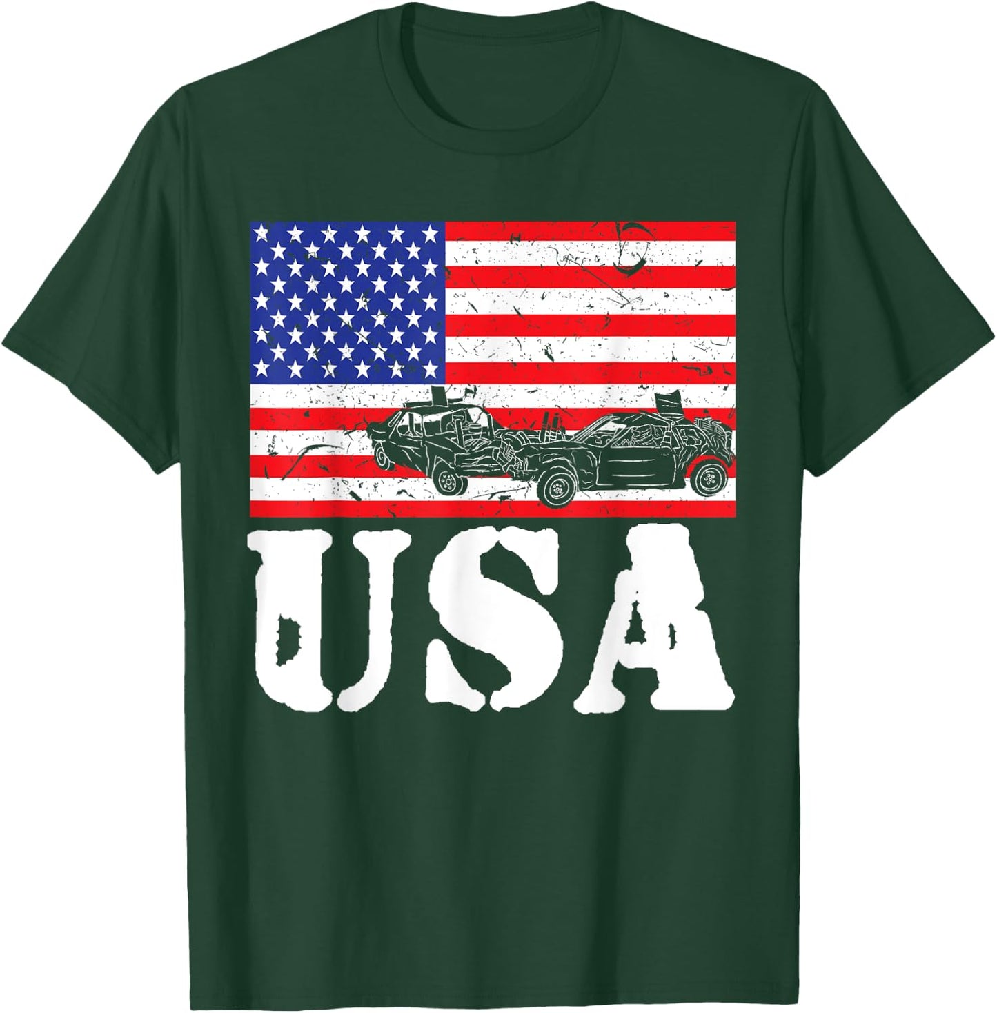 Distressed Demolition Derby USA American Flag Vintage Racer T-Shirt - T-Shirt | Forest