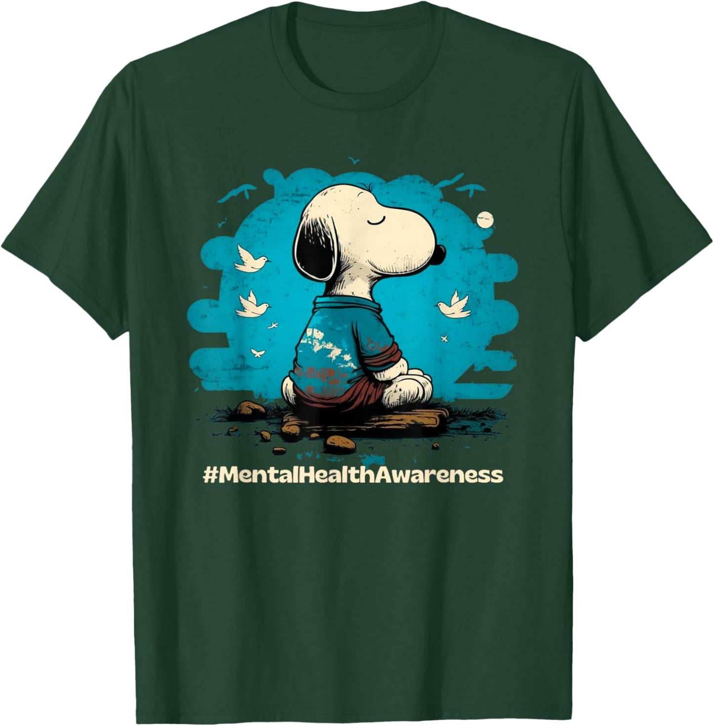Mental Health Awareness Meditating Dog Retro Men and Women T-Shirt - T-Shirt | Forest