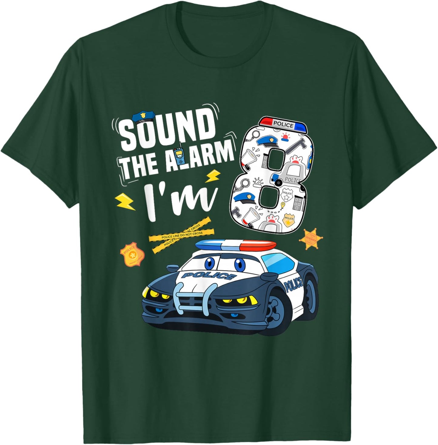 8th B-Day Police Car Police Boy Officer Birthday 8 Year Old T-Shirt - T-Shirt | Forest