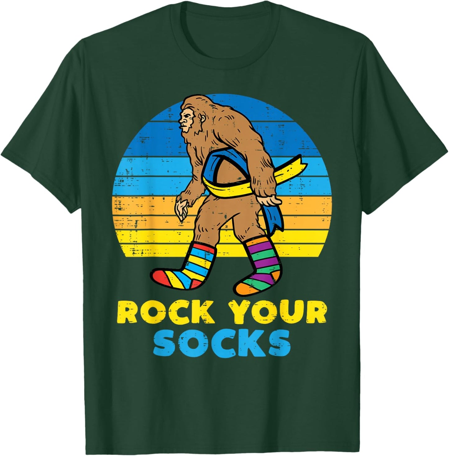 Down Syndrome Bigfoot Rock Your Socks Awareness Sasquatch T-Shirt - T-Shirt | Forest