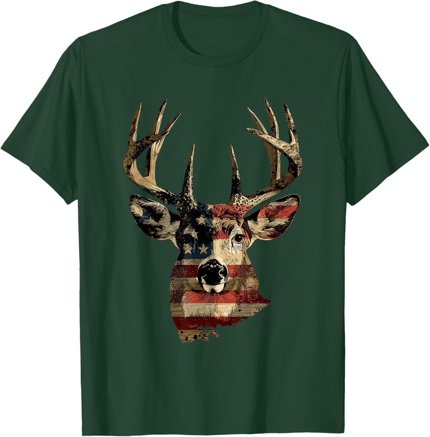 Whitetail Buck Deer Hunting 4th Of July USA American Flag T-Shirt - T-Shirt | Forest