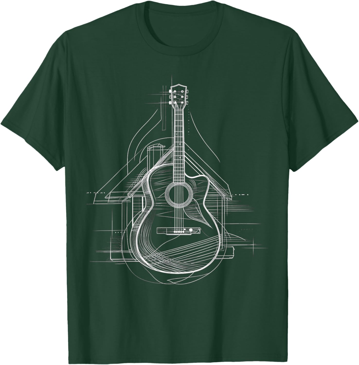 Guitar Musical Instrument Drawing House Art Guitar T-Shirt - T-Shirt | Forest