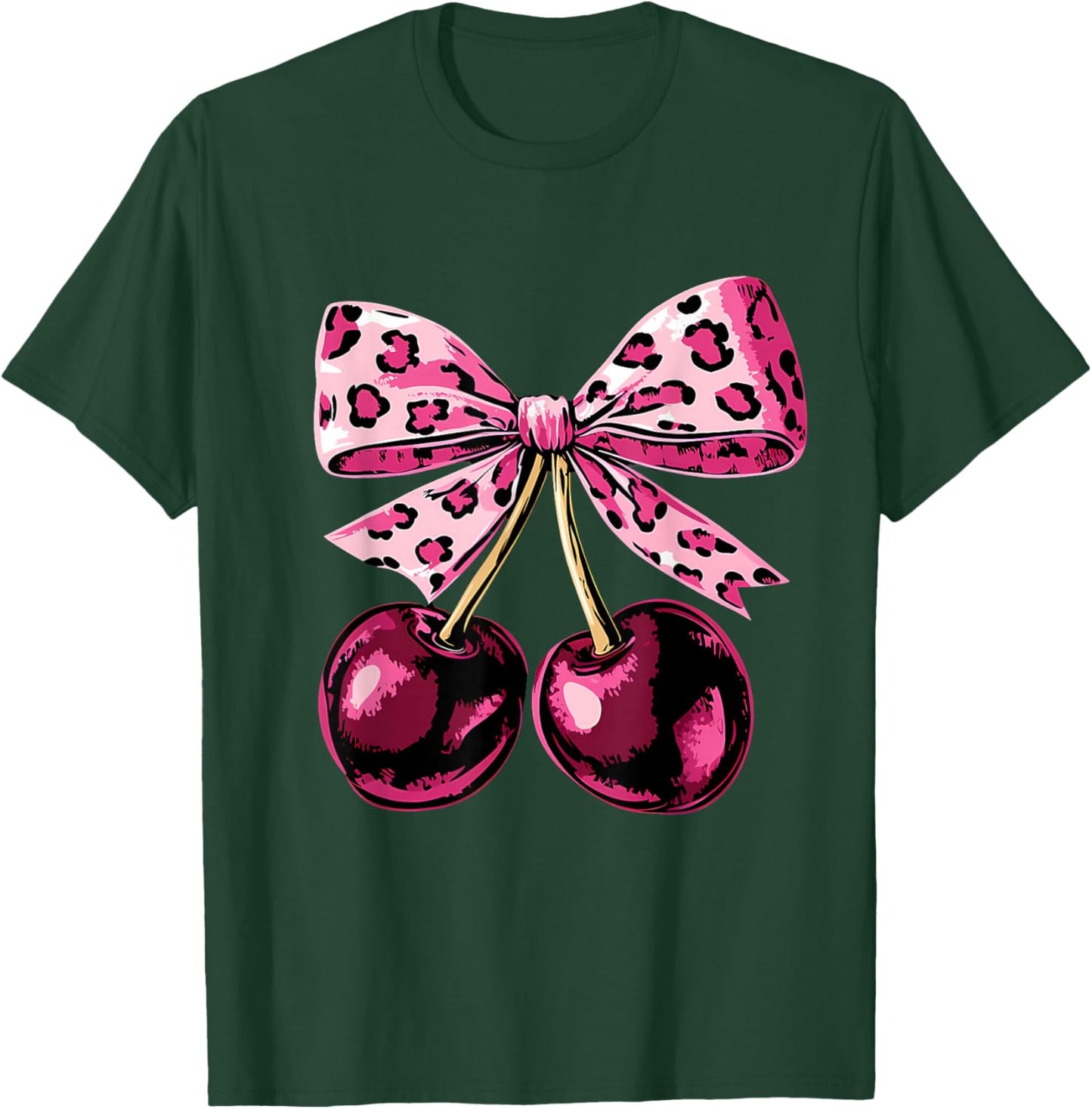 Cerises with Bow Flirty Leopard Pink Cherry T-Shirt - T-Shirt | Forest