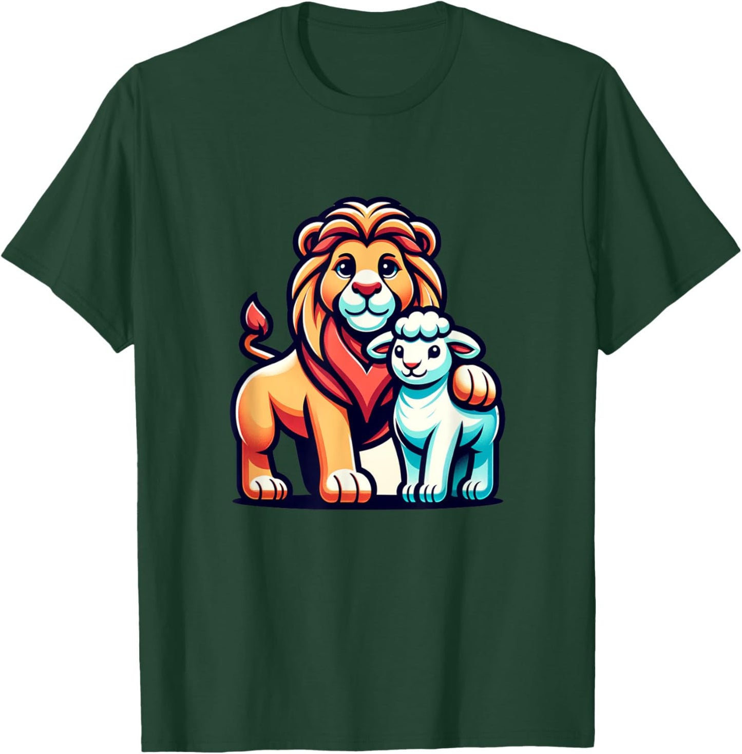 Lion and Lamb Kids Faith Mascot Christian Design T-Shirt - T-Shirt | Forest