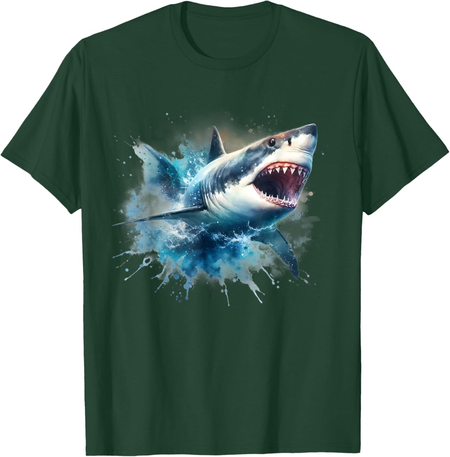 Cool Watercolor Great White Shark Open Jaw T-Shirt - T-Shirt | Forest