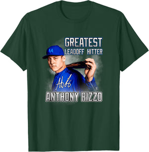FanPrint Anthony Rizzo Greatest Leadoff Hitter - Blue, Men's, Adult, , Short Sleeve, Classic Fit, , Modern, Baseball Player T-Shirt - T-Shirt | Forest