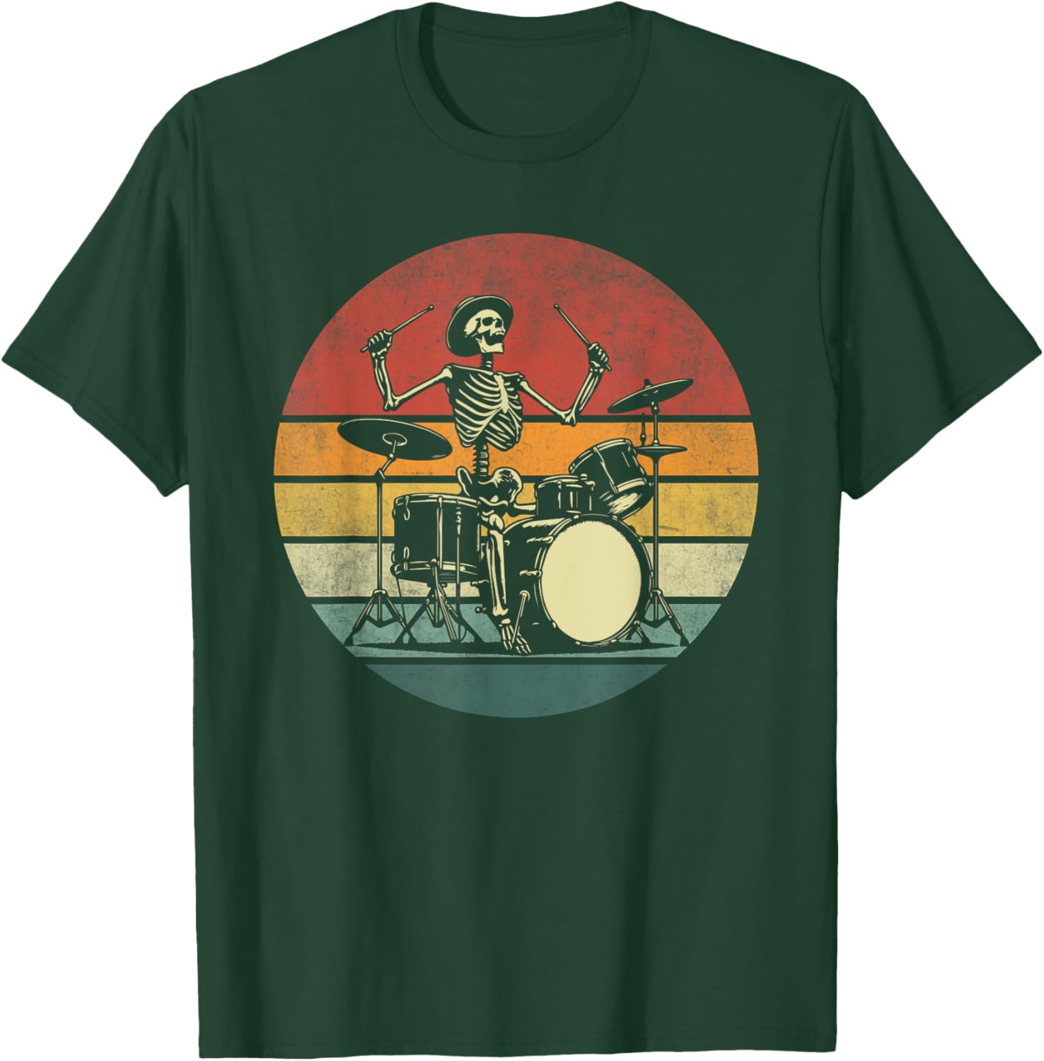 Retro Drummer Rock Skeleton Drummer Skeleton Playing Drum T-Shirt - T-Shirt | Forest