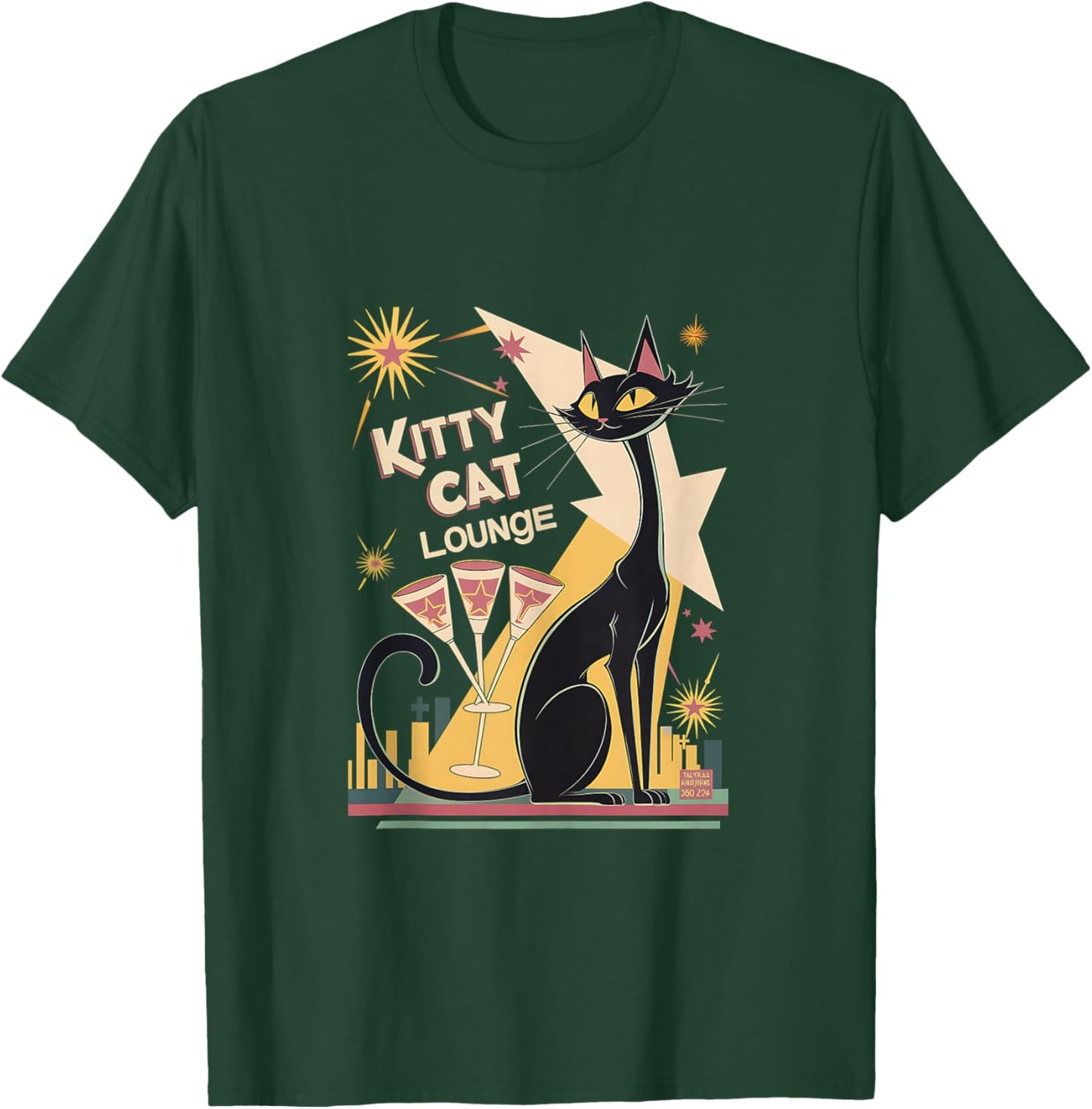 Retro Mid-Century Modern Cat and Cocktails Lounge Theme T-Shirt - T-Shirt | Forest