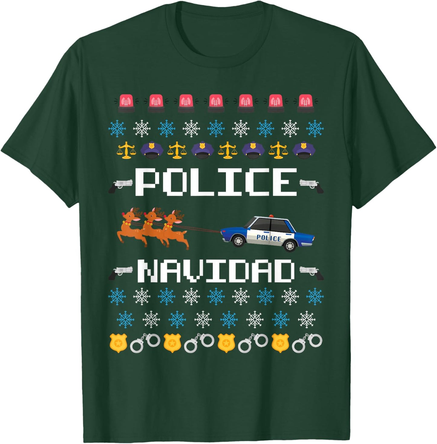 Police Navidad Ugly Christmas Sweater Policeman Officer T-Shirt - T-Shirt | Forest