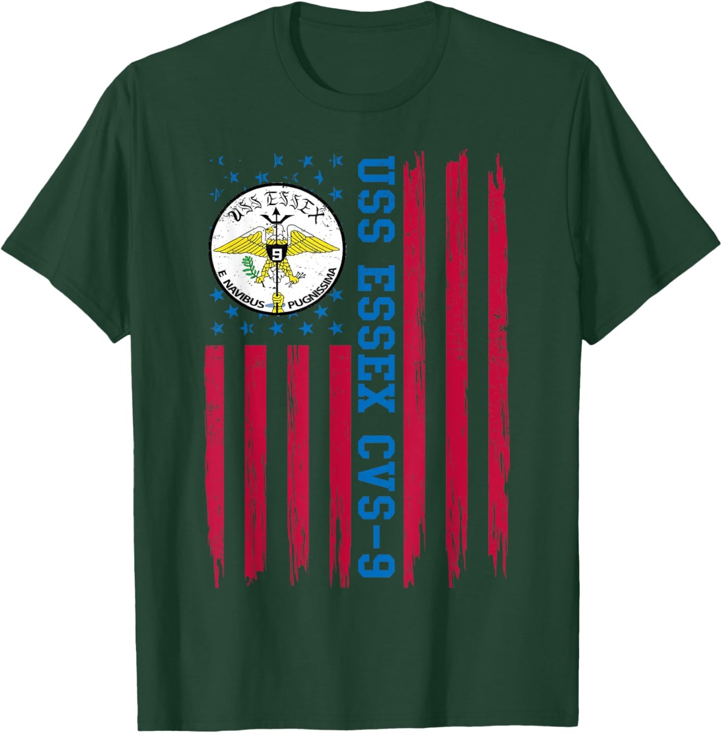 USS Essex CVS-9 American Flag Aircraft Carrier Veteran Papa T-Shirt - T-Shirt | Forest