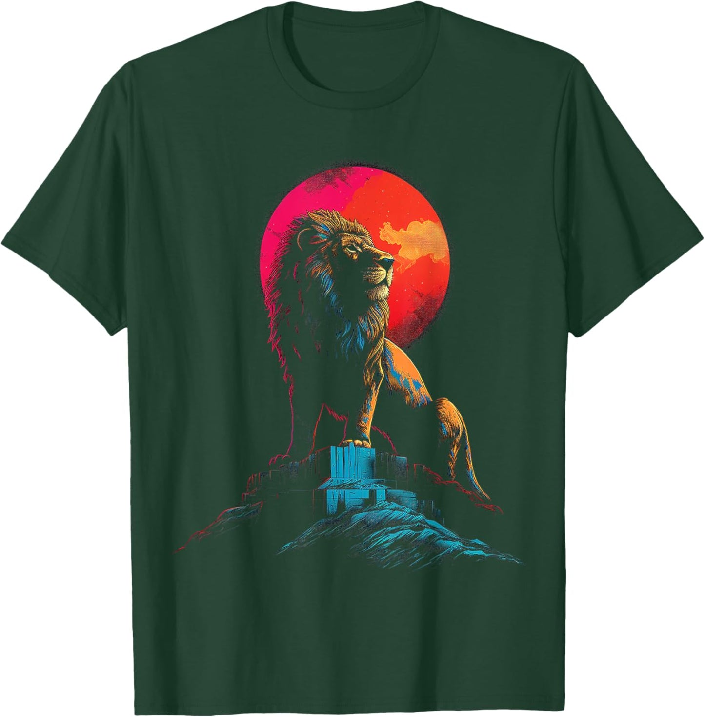 Lion Moon Colorful Animal Nature Illustration Art Lion T-Shirt - T-Shirt | Forest