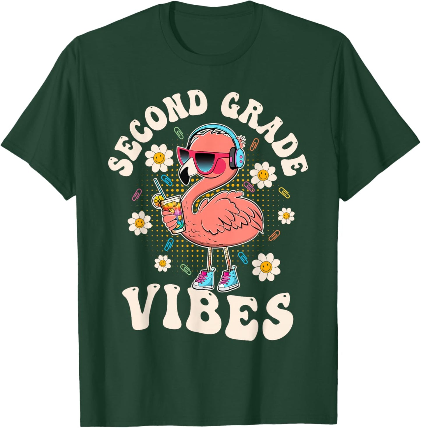 Flamingo Back to School Second Grade Vibes Teacher 2nd Grade T-Shirt - T-Shirt | Forest