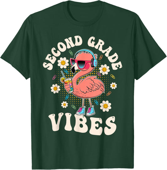 Flamingo Back to School Second Grade Vibes Teacher 2nd Grade T-Shirt - T-Shirt | Forest