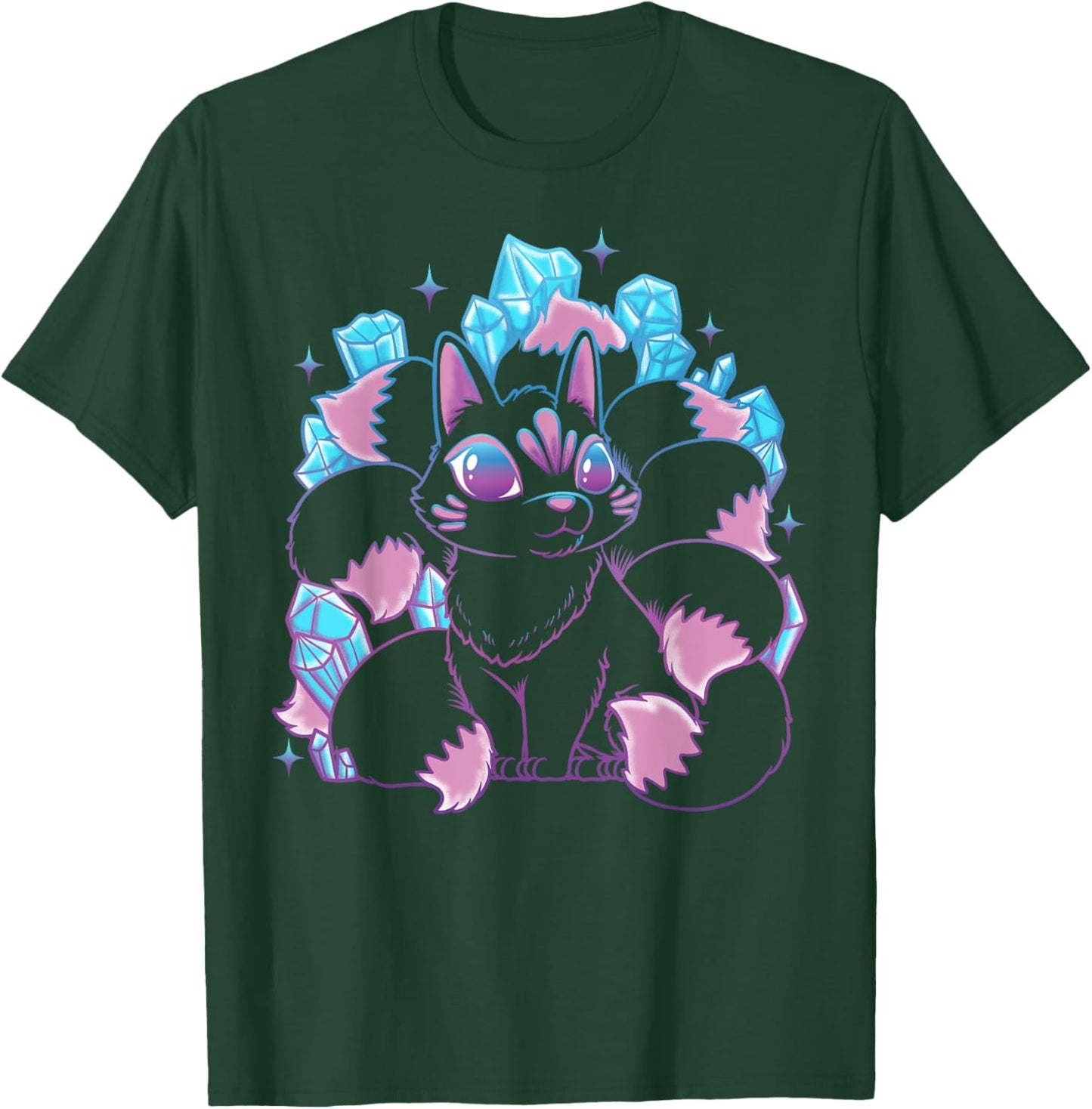 Kawaii Kitsune Nine Tailed Fox Japanese Mythical Creature T-Shirt - T-Shirt | Forest