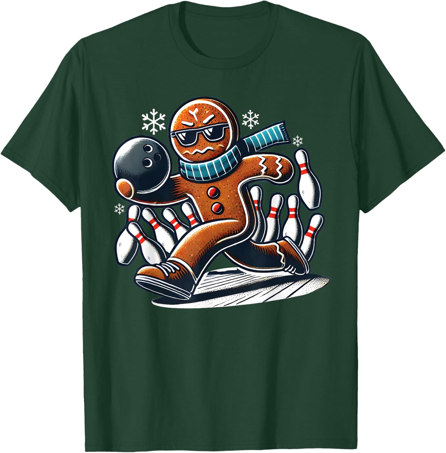 Gingerbread Playing Bowling ball and pins Christmas bowling T-Shirt - T-Shirt | Forest