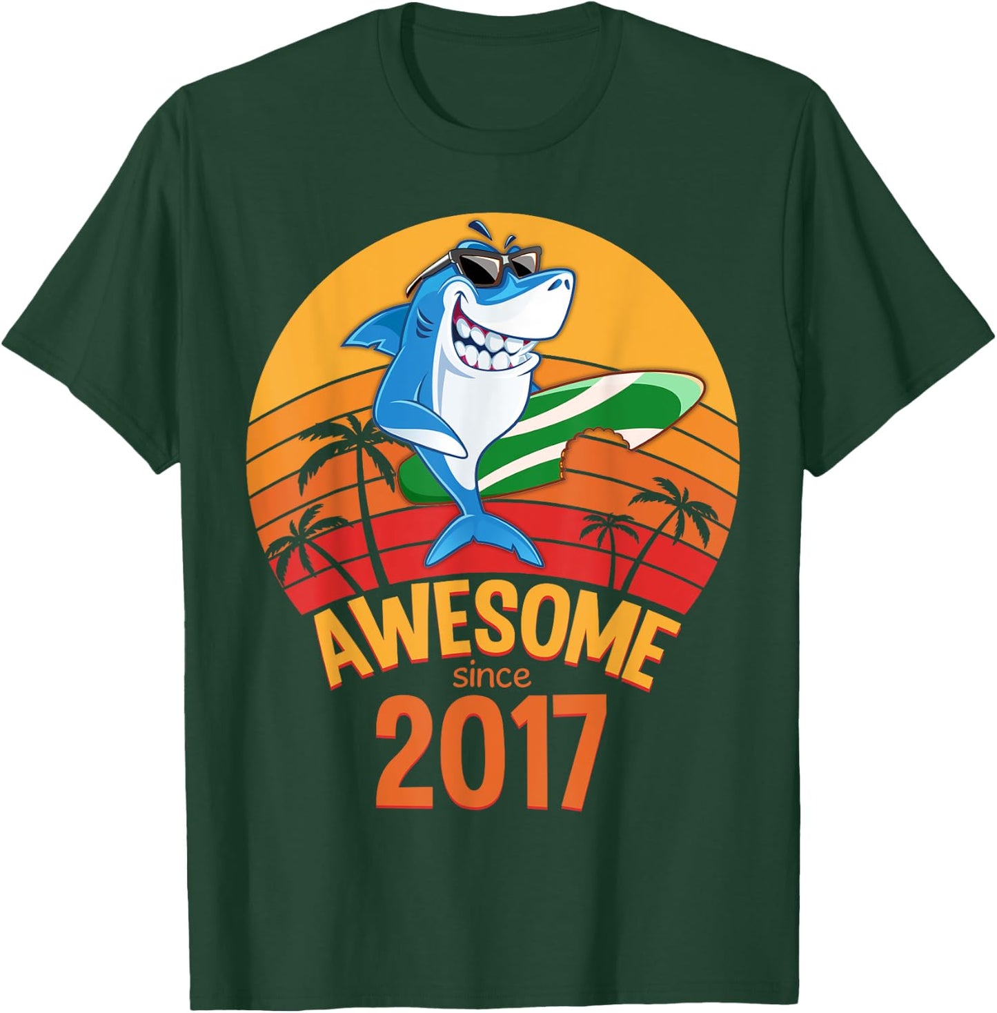 Shark Birthday 3 Years Old Surf Awesome Since 2017 Hawaii T-Shirt - T-Shirt | Forest
