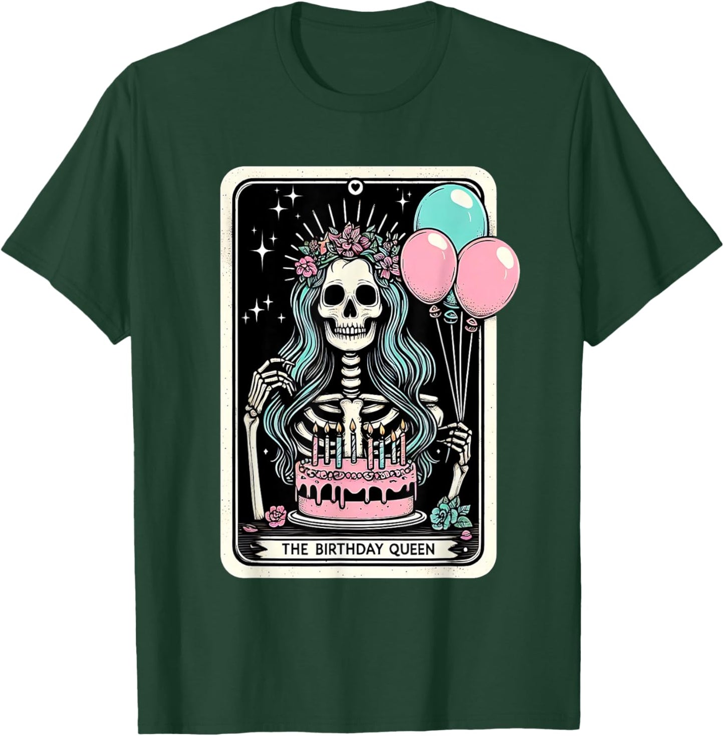 Birthday Queen Tarot Card Cute Gothic Skeleton Women Girls T-Shirt - T-Shirt | Forest